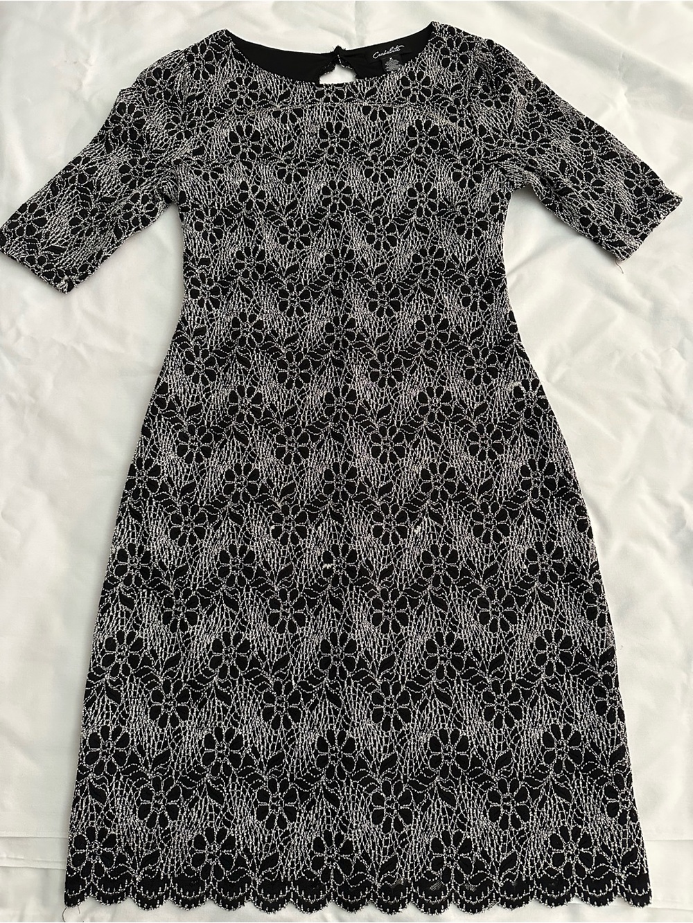 Candalite Formal Black & Gray Lace Dress, Knee Length - Medium